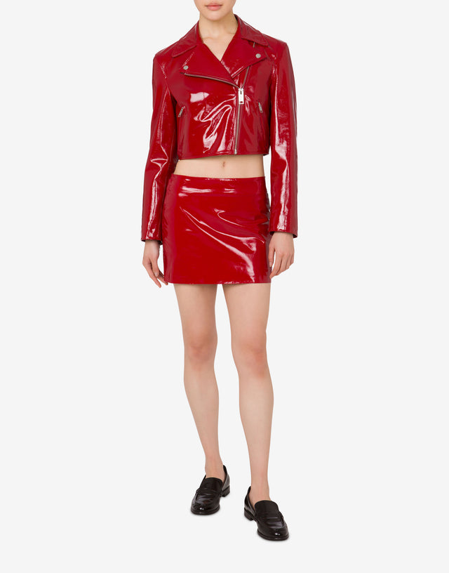 Chaqueta motera corta de charol Rojo Moschino Jeans 1