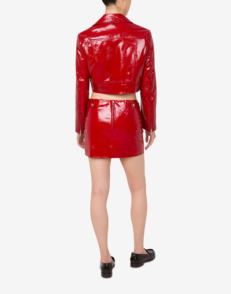 Chaqueta motera corta de charol Rojo Moschino Jeans 2