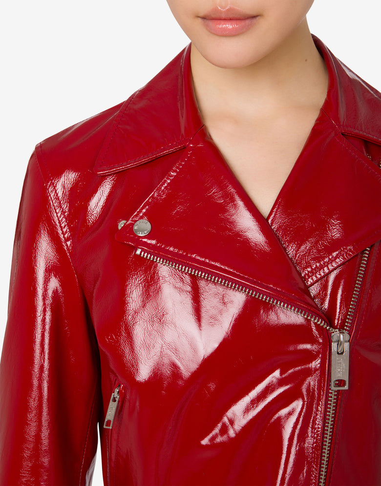 Chaqueta motera corta de charol Rojo Moschino Jeans 3