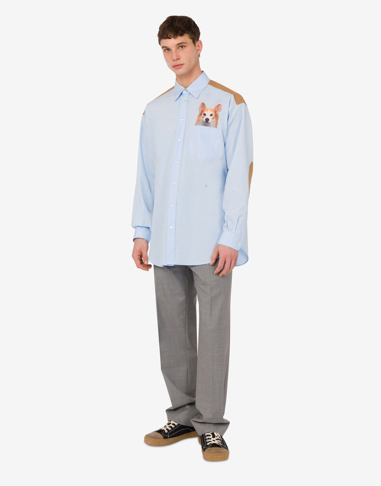 Printed cotton poplin shirt Azure Moschino 1