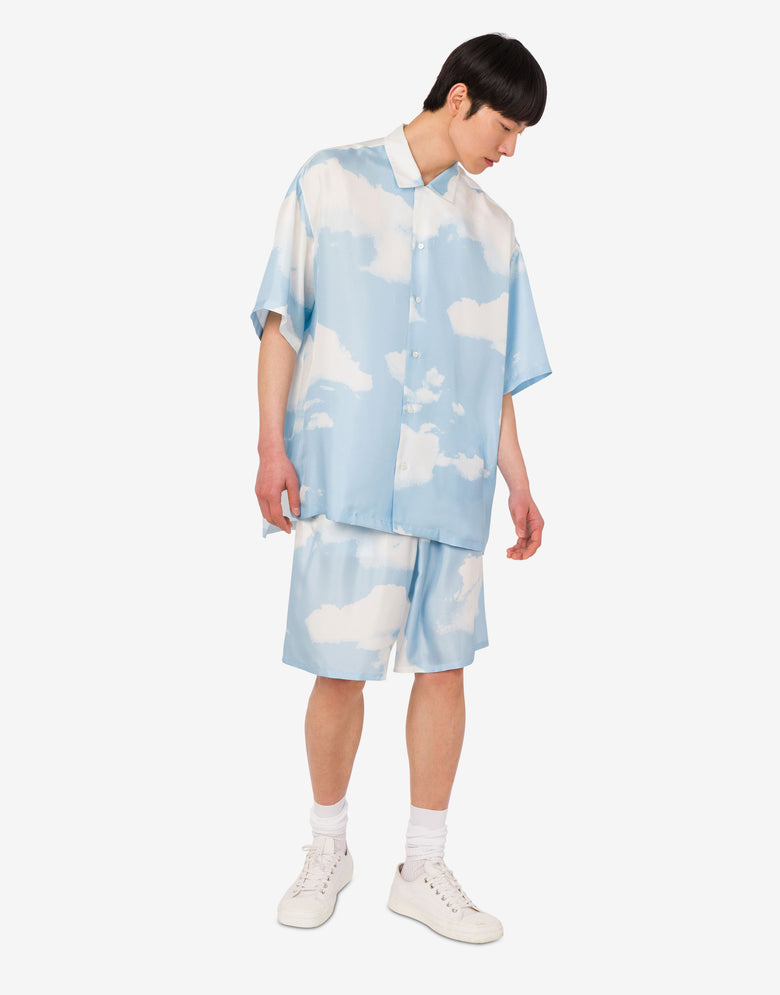 Silk twill bermuda shorts Archive Clouds Azure Moschino 1