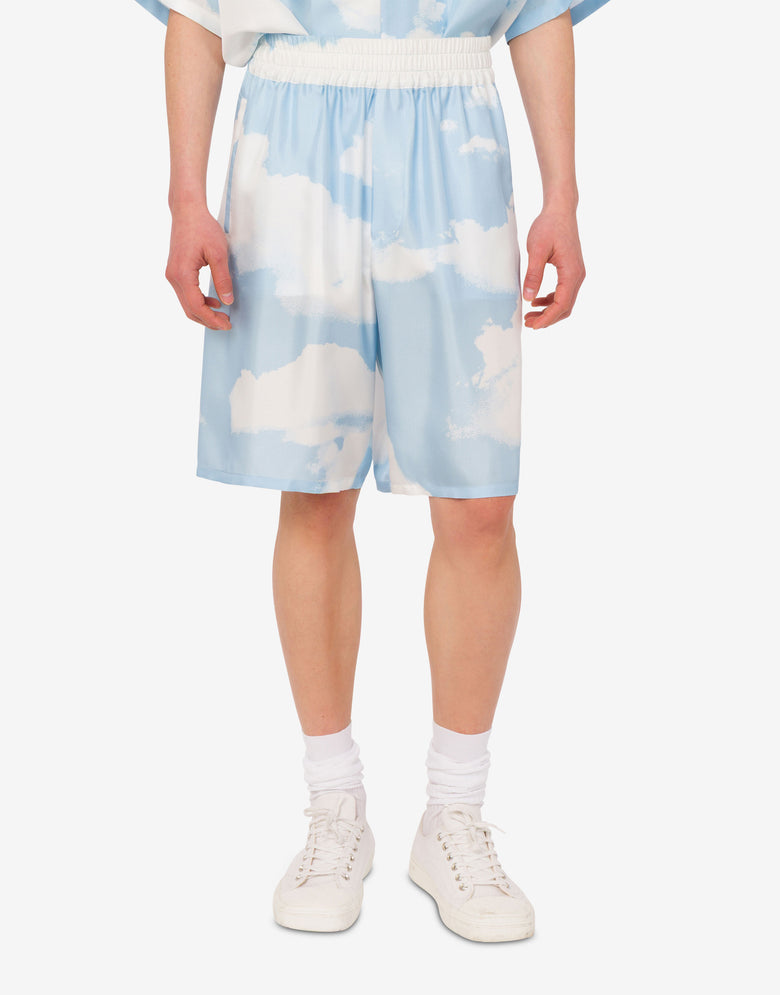 Silk twill bermuda shorts Archive Clouds Azure Moschino 2