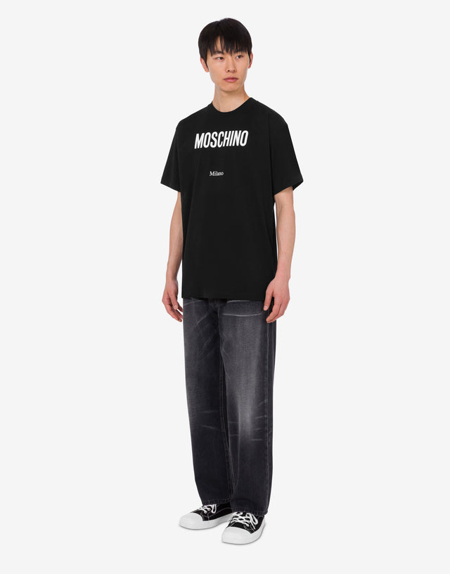 Camiseta estampada de punto de algodón orgánico Negro Moschino 1