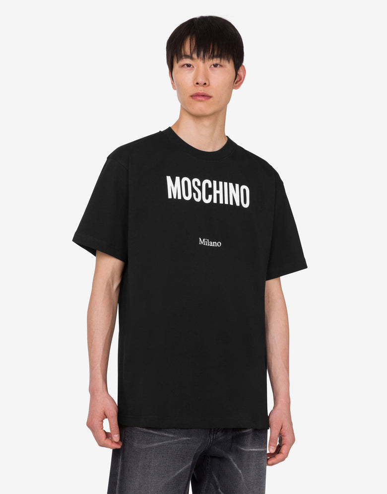 Camiseta estampada de punto de algodón orgánico Negro Moschino 2