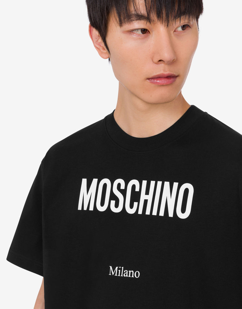 Camiseta estampada de punto de algodón orgánico Negro Moschino 4