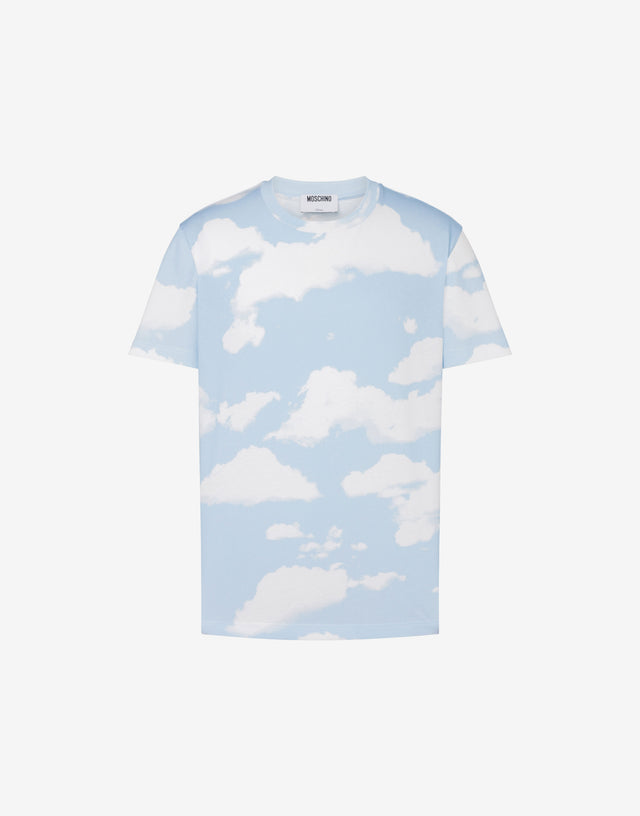Organic cotton jersey T-shirt Archive Clouds Azure Moschino 0