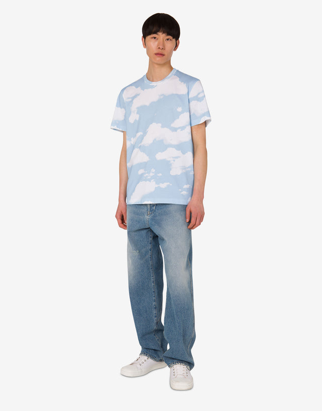 Organic cotton jersey T-shirt Archive Clouds Azure Moschino 1