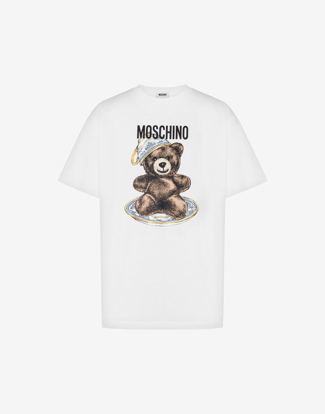 Camiseta de punto de algodón orgánico Moschino Teddy Bear Blanco Moschino 0