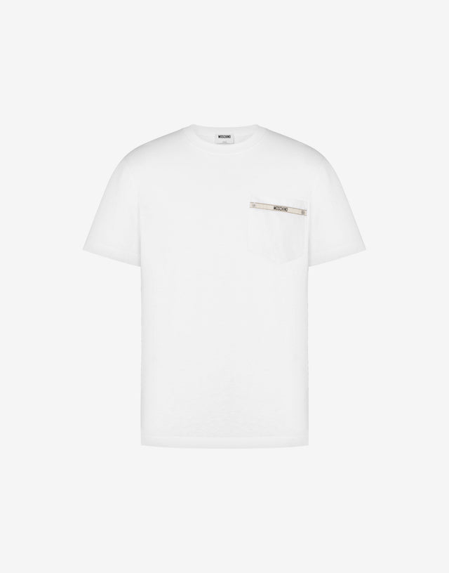 Camiseta de punto de algodón orgánico bordado Blanco Moschino 0