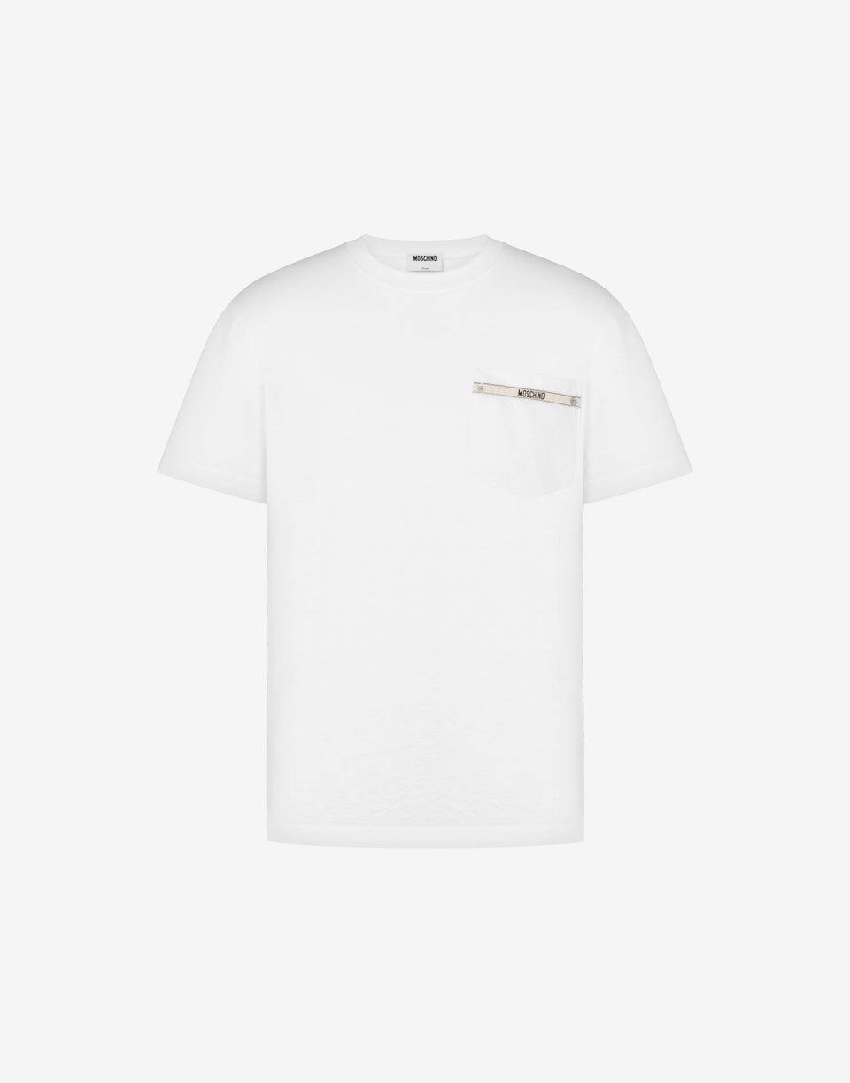 Camiseta de punto de algodón orgánico bordado Blanco Moschino 0