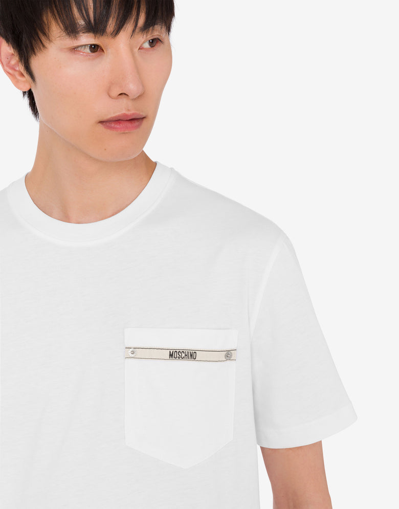 Camiseta de punto de algodón orgánico bordado Blanco Moschino 4