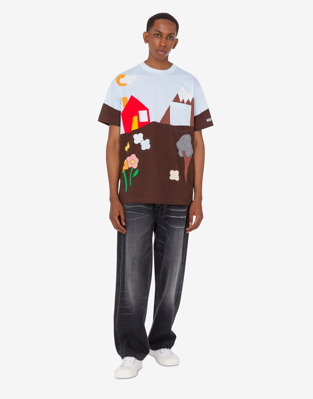 Camiseta de punto de algodón orgánico Archivo Multicolor Moschino 1