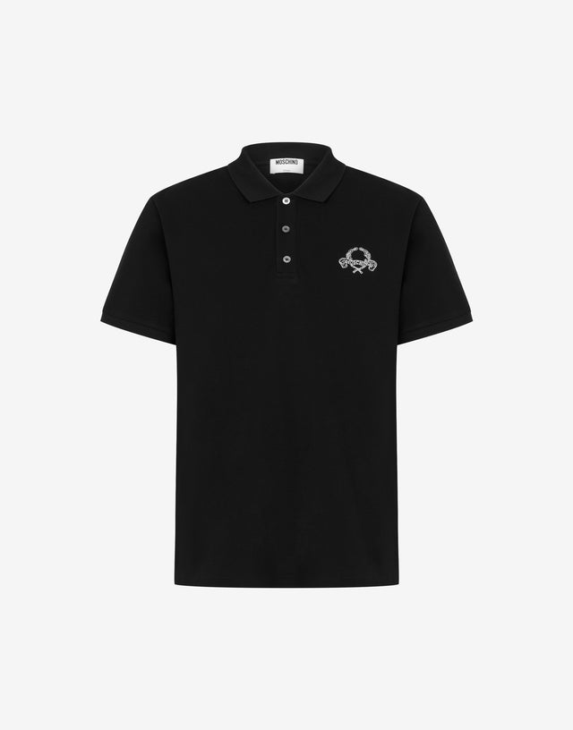 Cotton pique polo shirt Laurel Crown Black Moschino 0