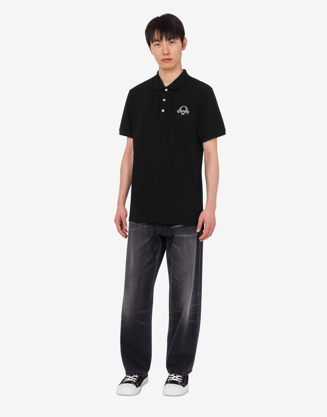 Cotton pique polo shirt Laurel Crown Black Moschino 1