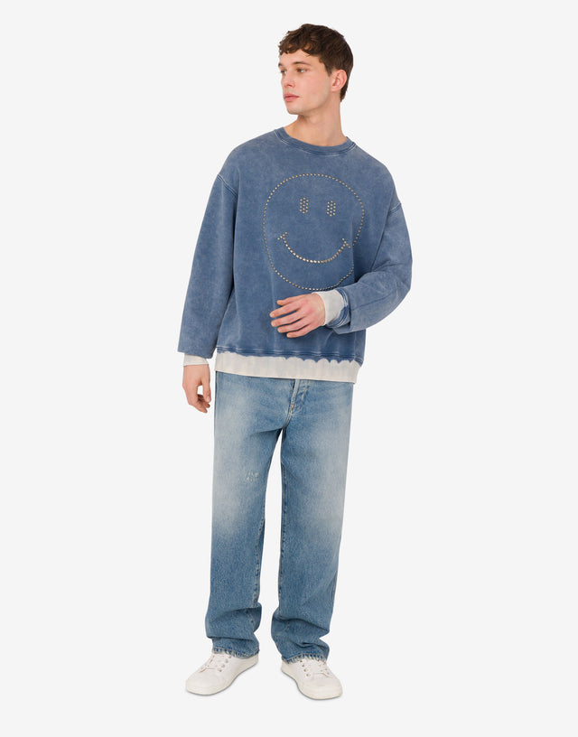 Sudadera de algodón ecológico Smiley® Blue Denim Moschino 1