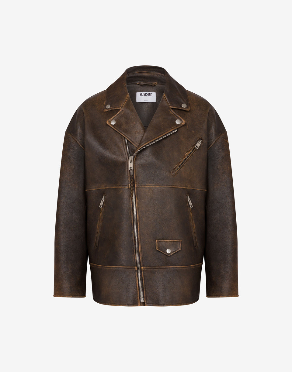 Cazadora biker de napa Smiley® Marrón oscuro Moschino 0