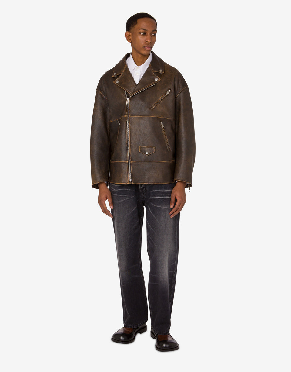 Cazadora biker de napa Smiley® Marrón oscuro Moschino 1