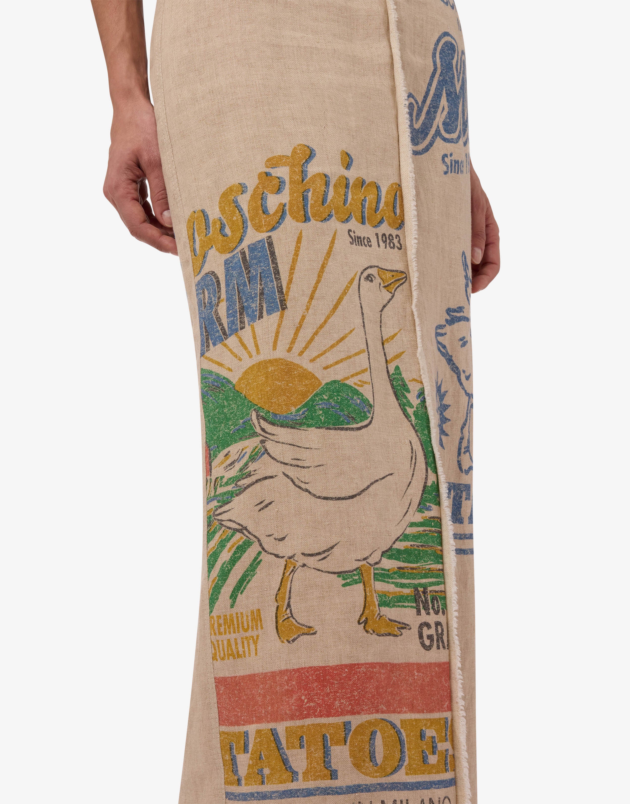 Printed linen and straw skirt | Moschino