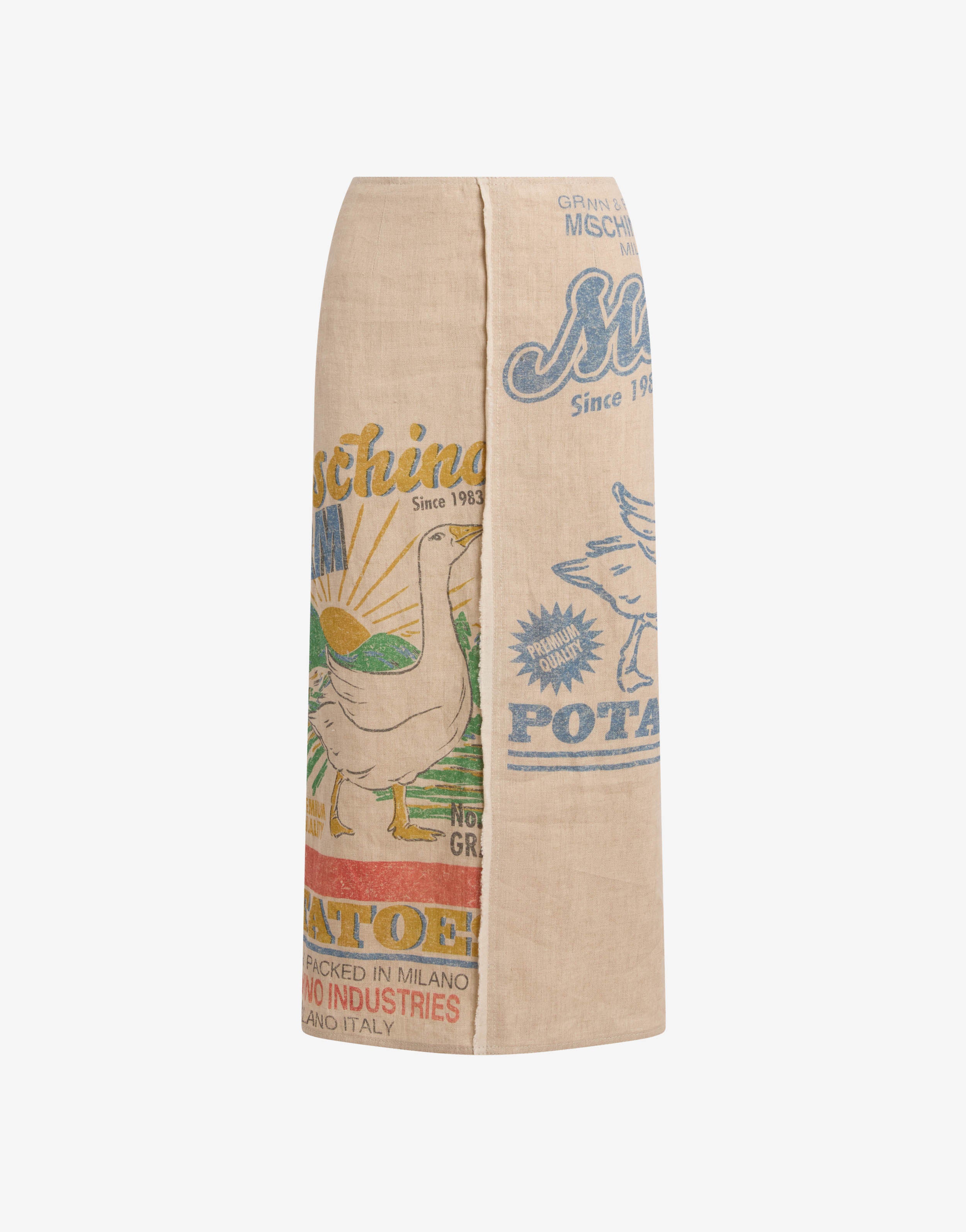 Printed linen and straw skirt | Moschino