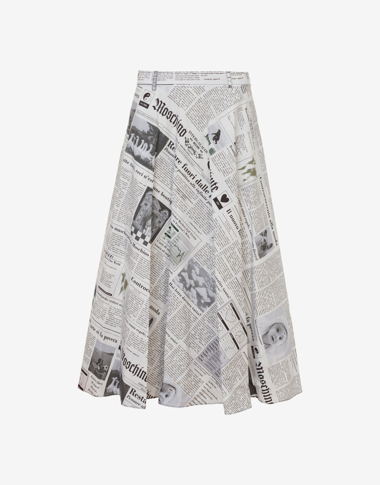 Printed cotton poplin skirt Light grey Moschino 4
