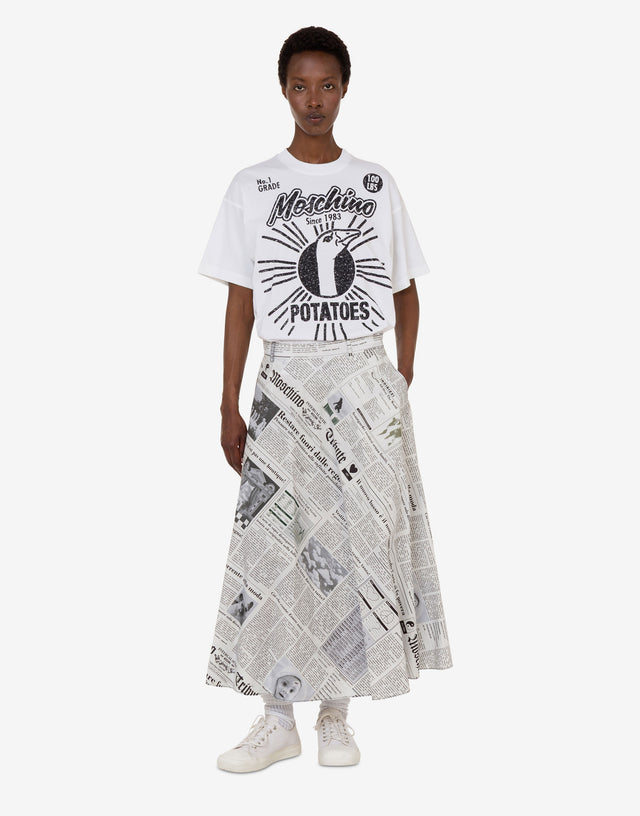 Printed cotton poplin skirt Light grey Moschino 1
