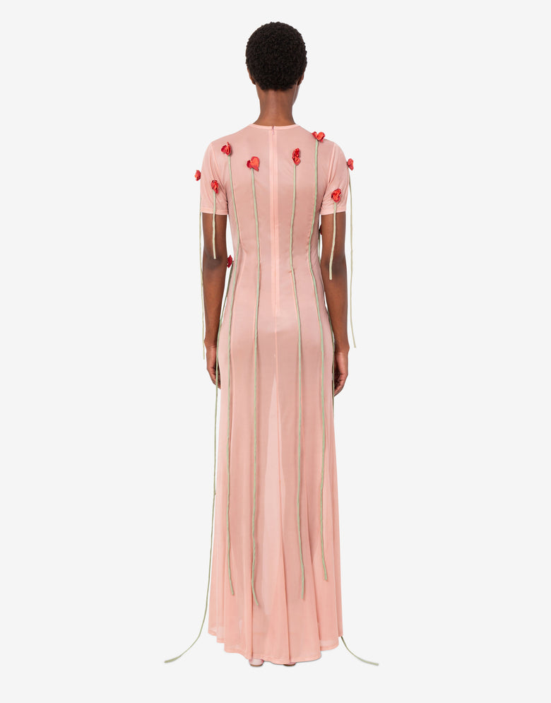Lightweight jersey dress with flowers Antique pink Moschino 1