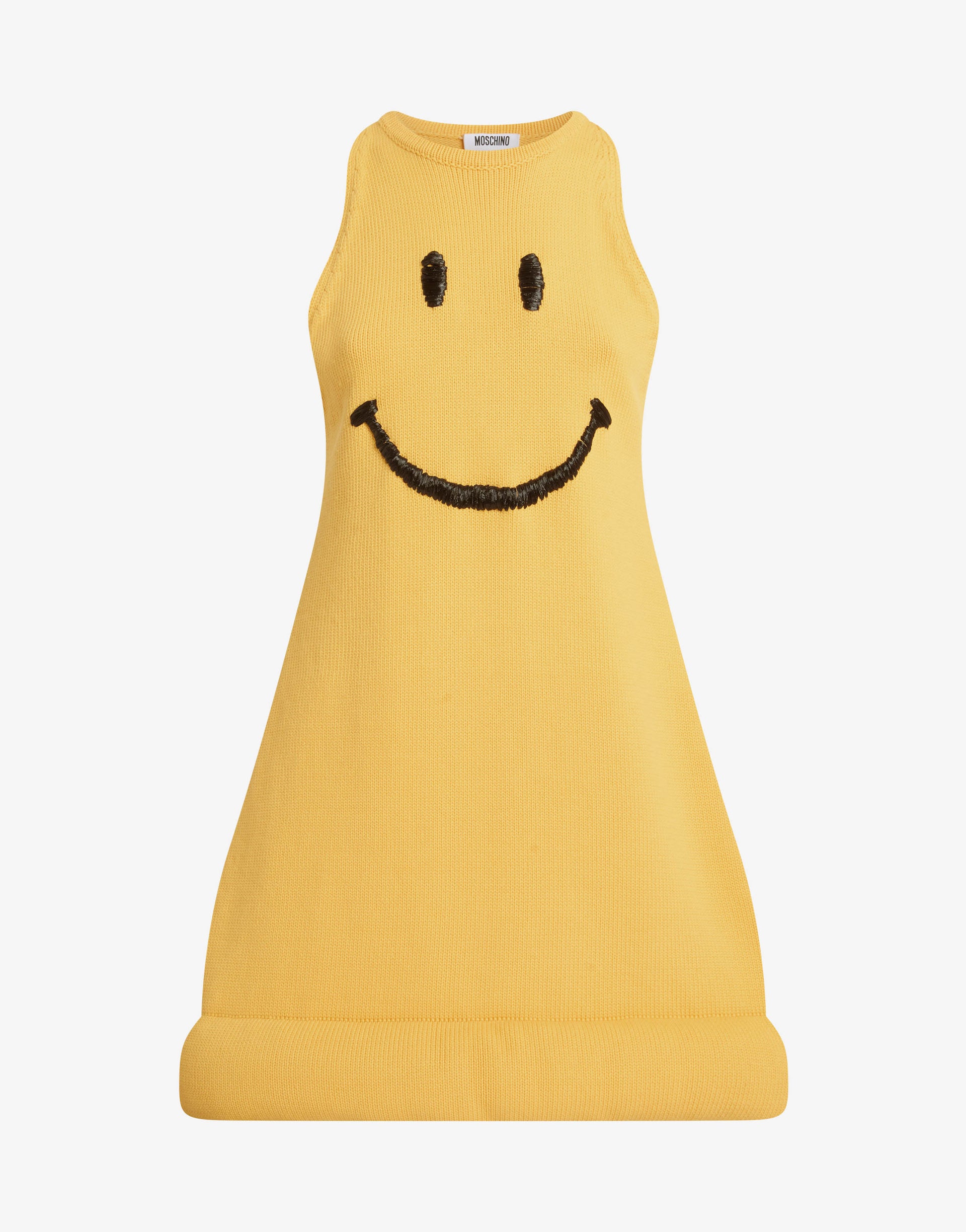 Moschino - Smiley organic cotton blend knit dress - Yellow - 48 Moschino - Smiley organic cotton blend knit dress - Yellow - 48