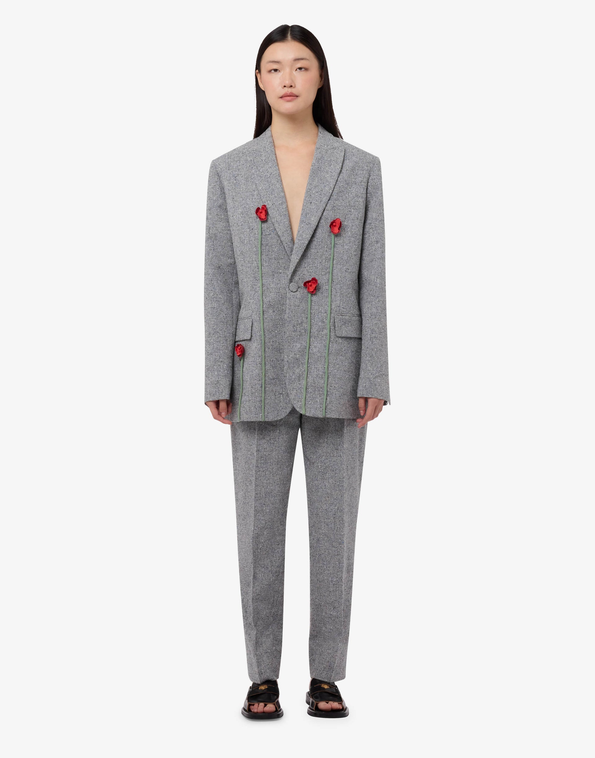 Moschino - Embroidered tweed jacket - Grey - 42 Moschino - Embroidered tweed jacket - Grey - 42