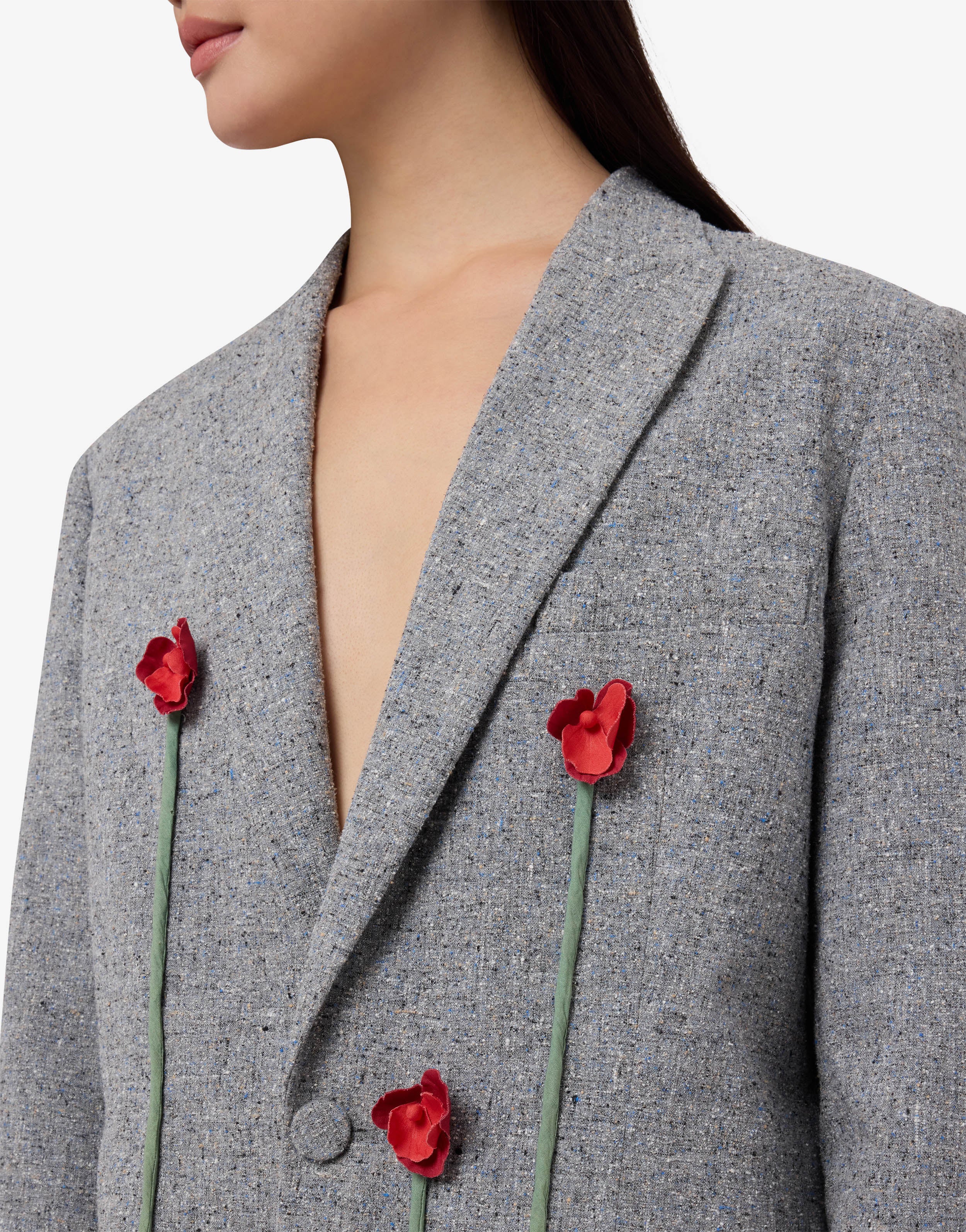 MOSCHINO モスキーノ ツイードジャケット 花装飾 シルク混 M（タイト） Embroidered tweed jacket | Moschino