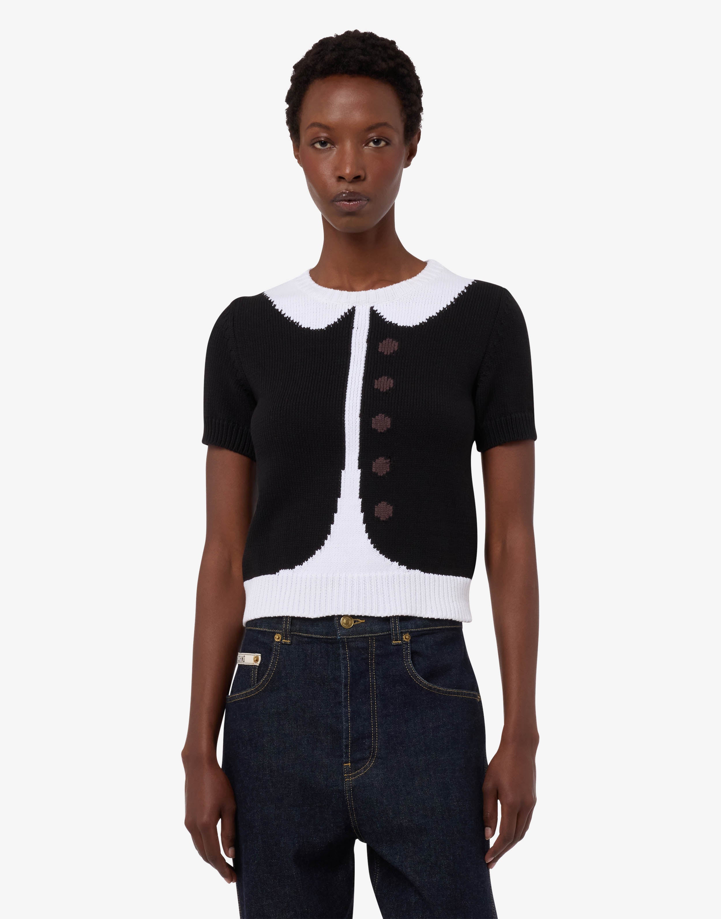 アドリーナ　　　MOSCHINO COUTURE! モスキーノ　薄手ニット Organic cotton blend intarsia knit | Moschino