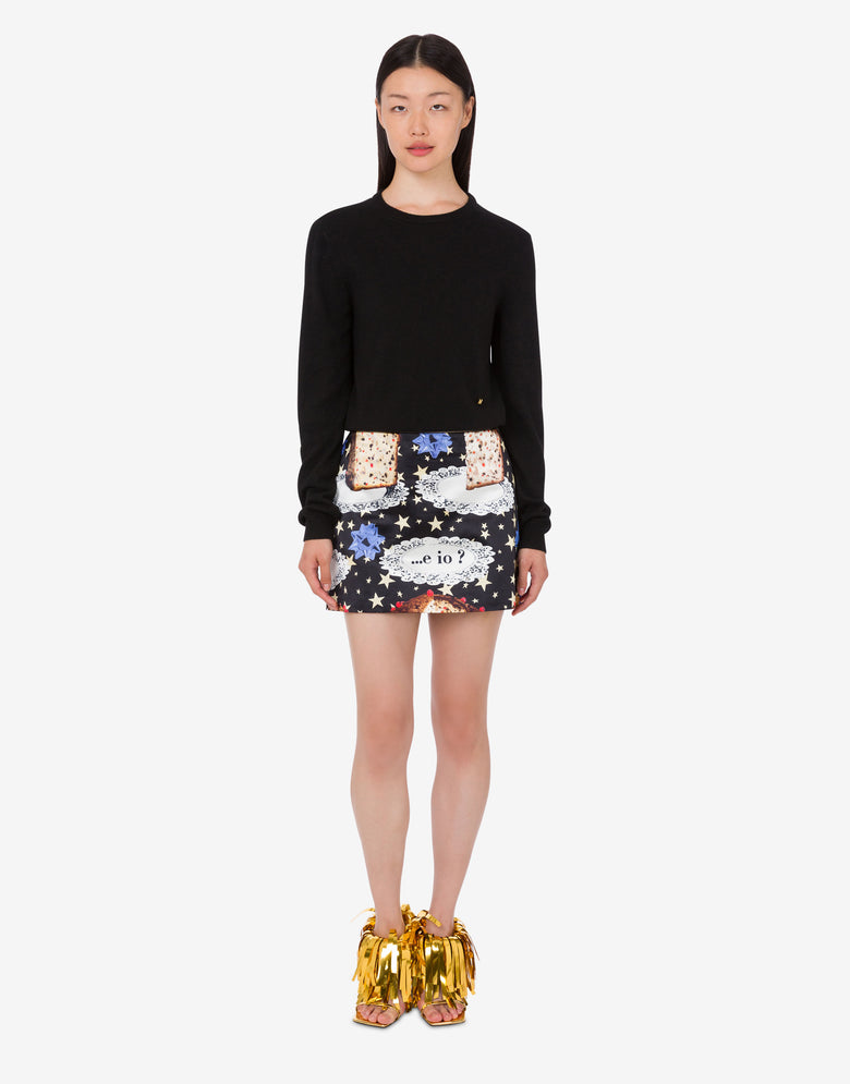 印花棉混纺迷你裙 黑色 Moschino 1