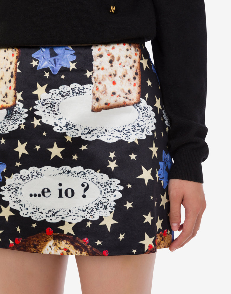 印花棉混纺迷你裙 黑色 Moschino 1