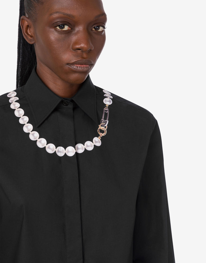 印花弹力棉府绸衬衫 黑色 Moschino 1