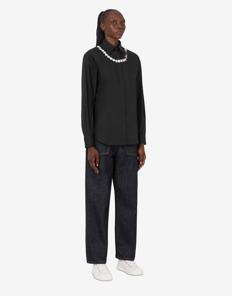 印花弹力棉府绸衬衫 黑色 Moschino 2