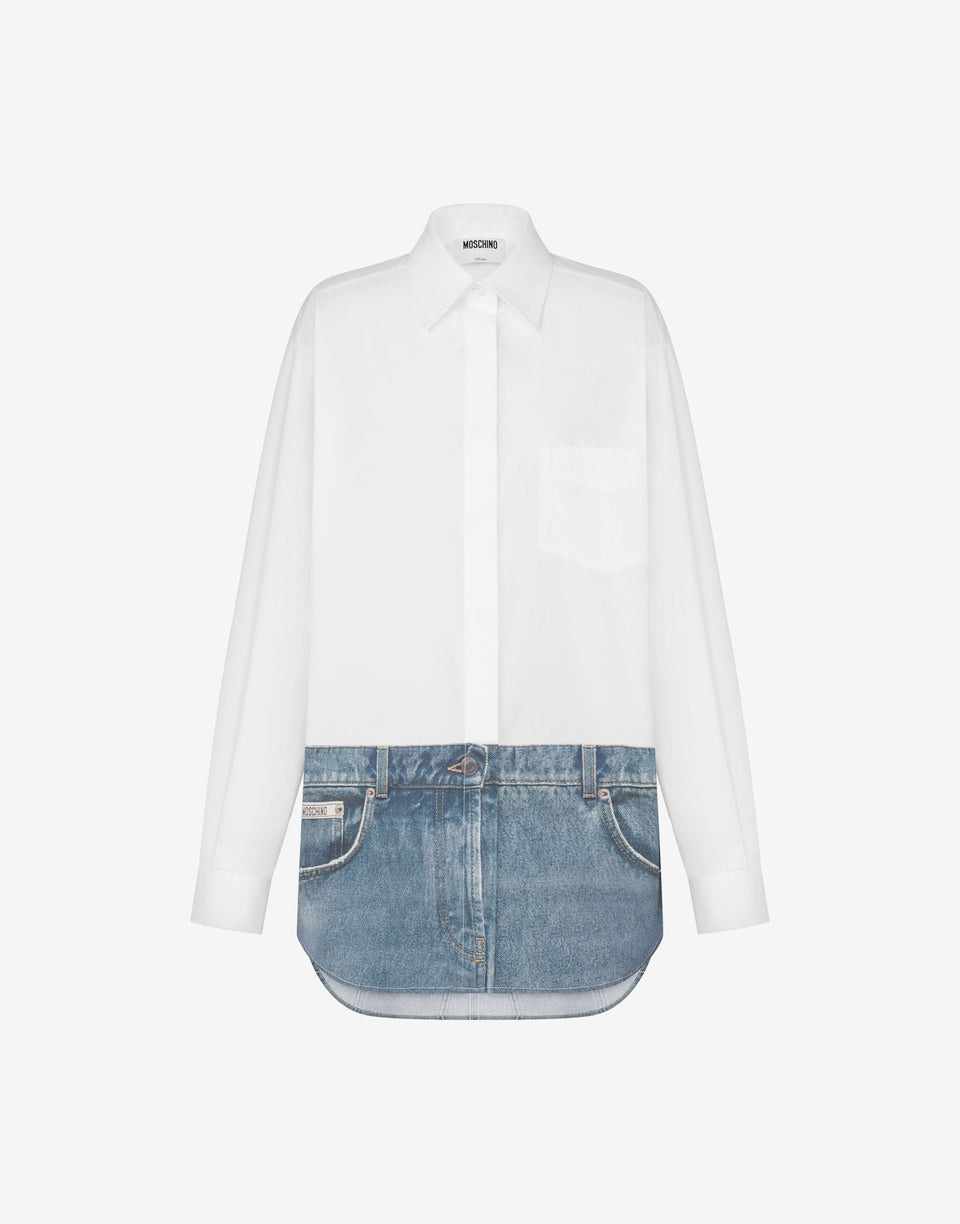 Camisa de popelina de algodón elástico estampada Blanco Moschino 0