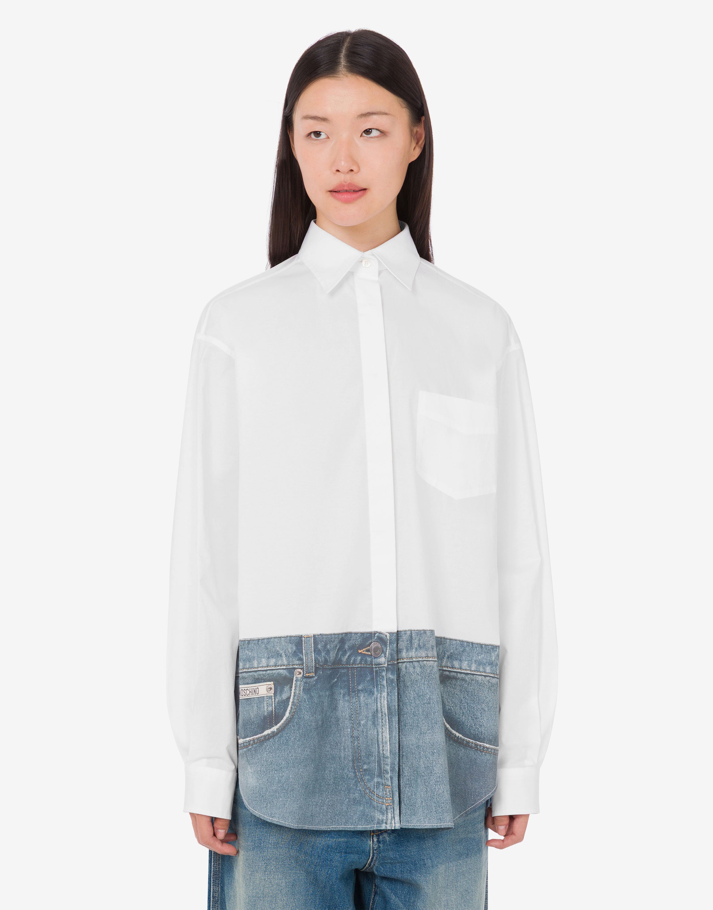 Camisa de popelina de algodón elástico estampada