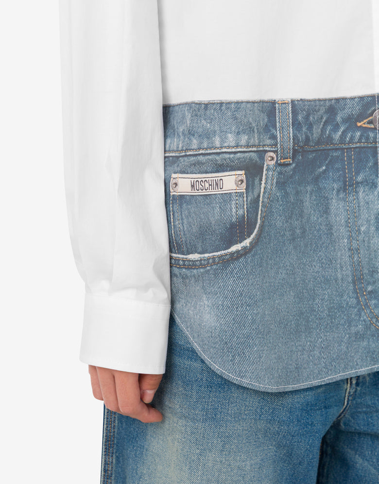 Camisa de popelina de algodón elástico estampada Blanco Moschino 4