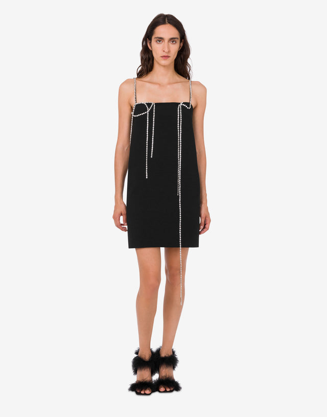 Vestido de crepé elástico con adornos Negro Moschino 0