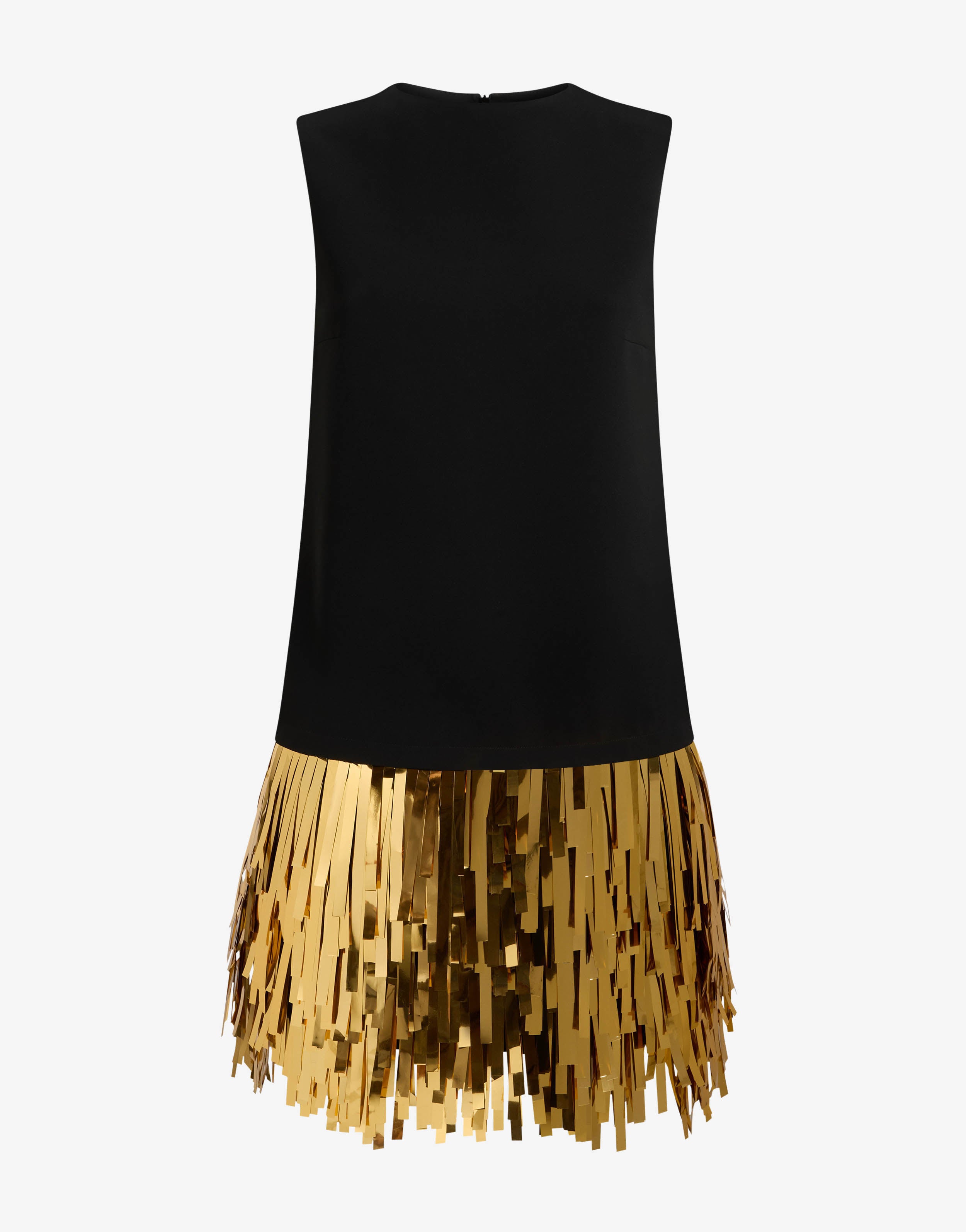 美品 MOSCHINO クチュール ワンピース ブラック×ゴールド ノースリーブ Embellished stretch crepe dress | Moschino
