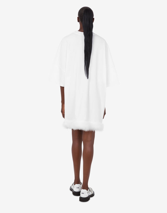 装饰厚棉布连衣裙 白色 Moschino 1