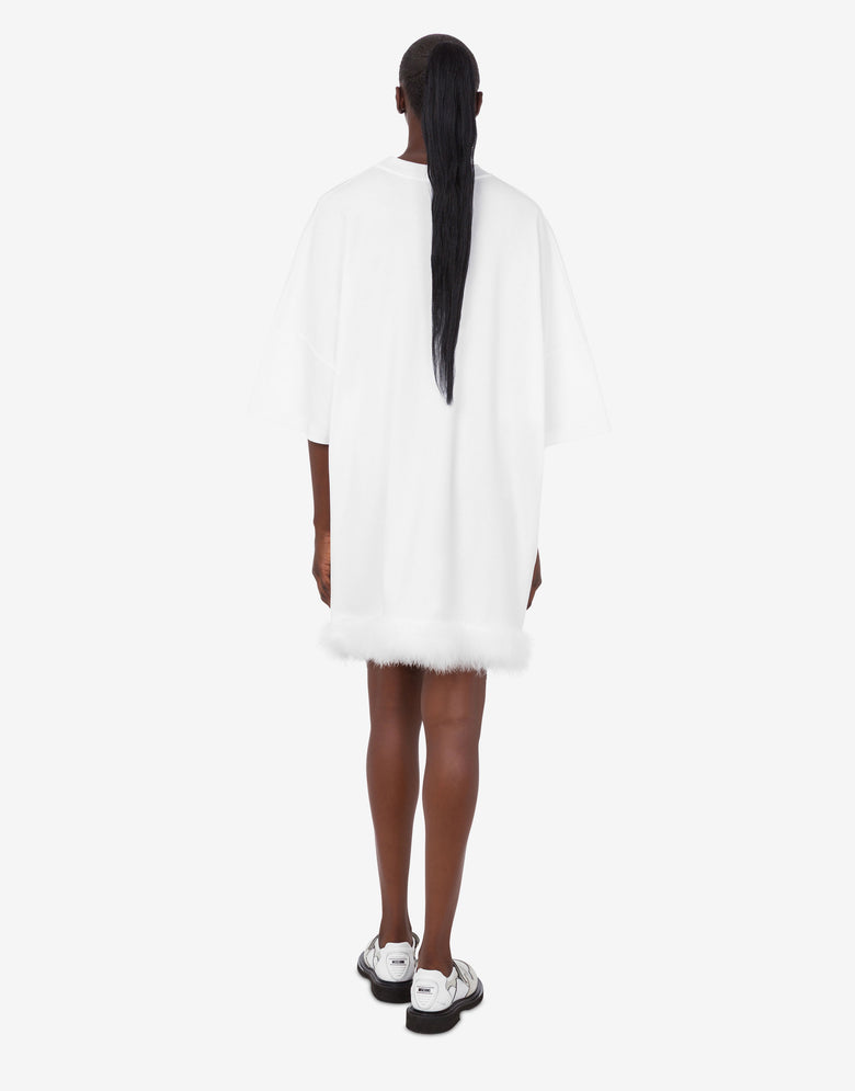 装饰厚棉布连衣裙 白色 Moschino 1