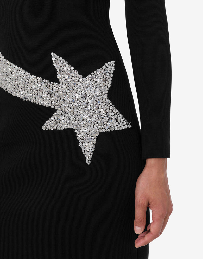 装饰棉混纺连衣裙 黑色 Moschino 3