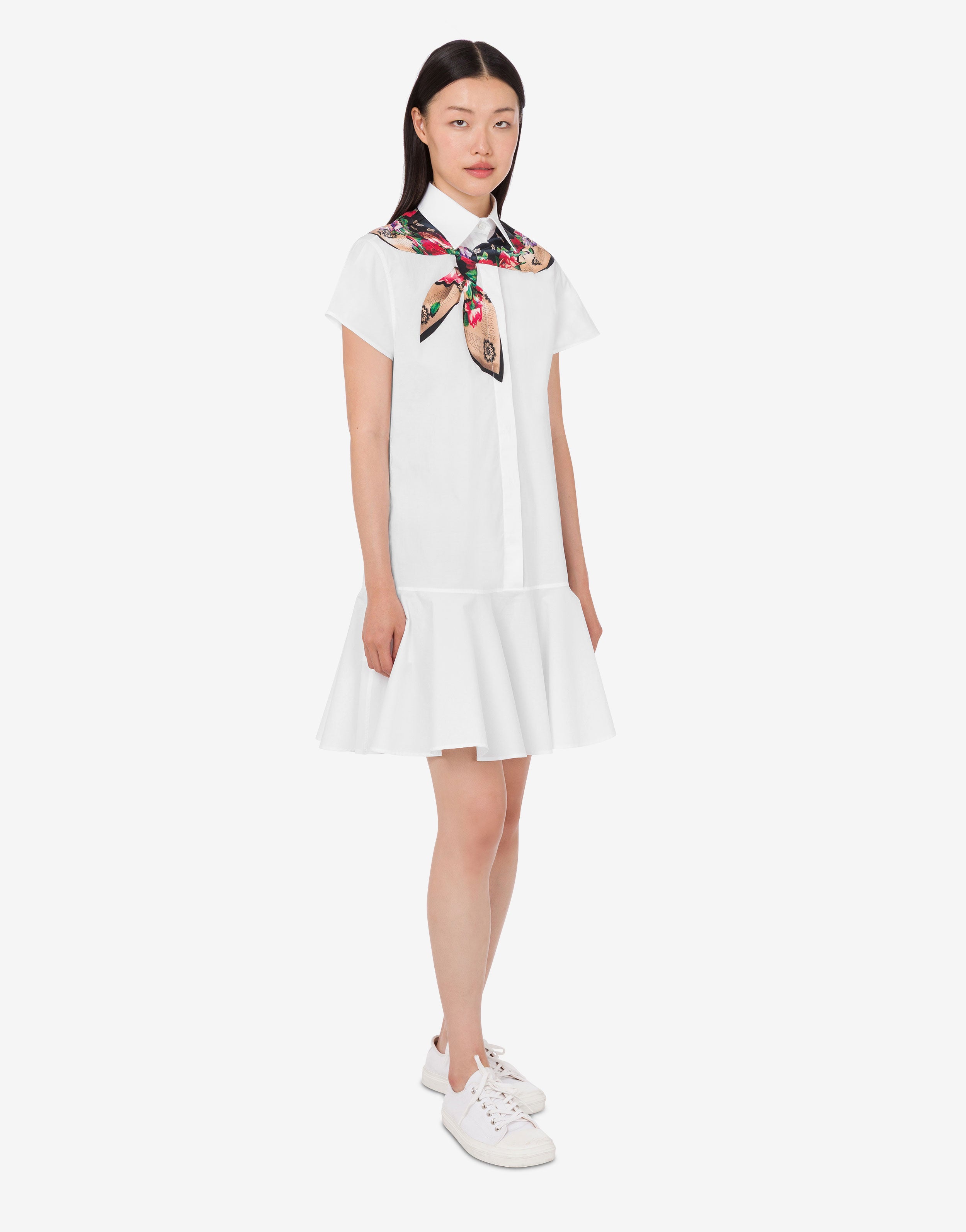 Vestido de popelina de algodón elástico estampado