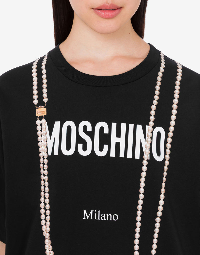 印花有机棉针织 T 恤 黑色 Moschino 1
