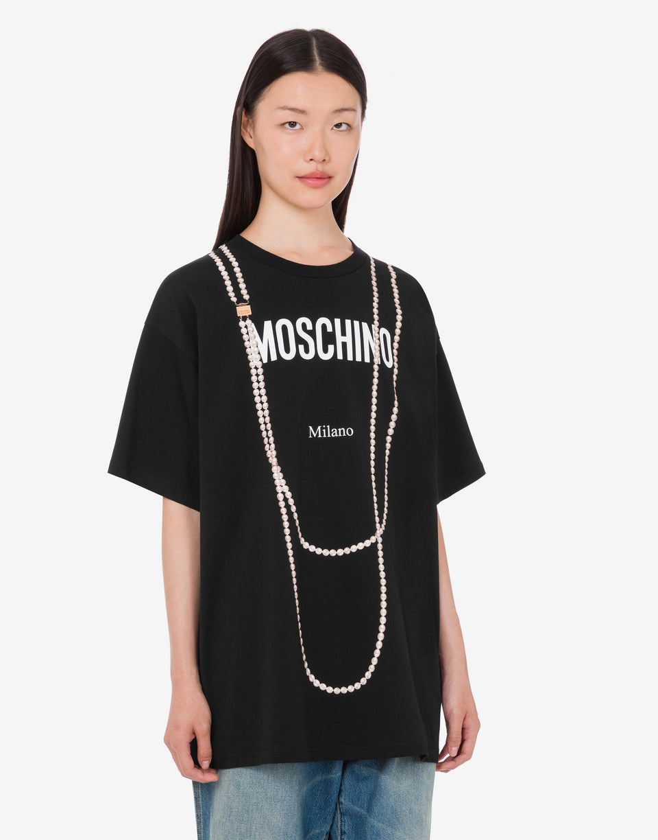 印花有机棉针织 T 恤 黑色 Moschino 0
