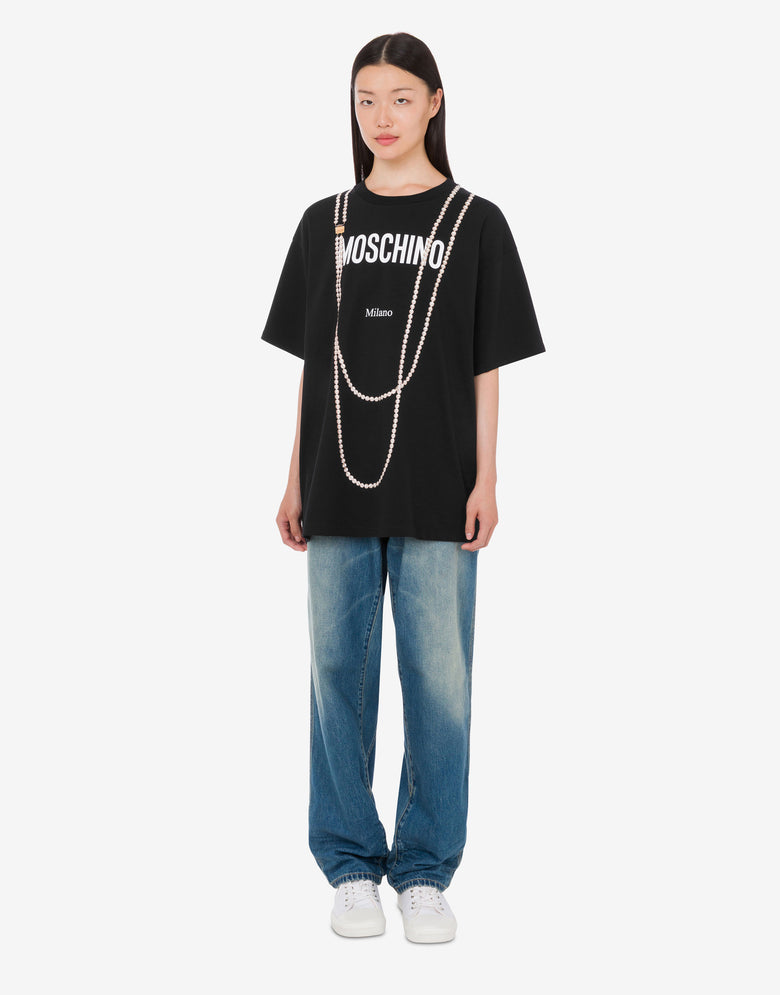 印花有机棉针织 T 恤 黑色 Moschino 2