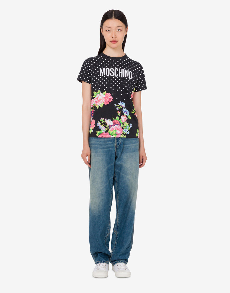 印花有机棉针织 T 恤 黑色 Moschino 1