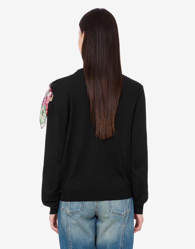 印花纯棉与真丝混纺套头衫 黑色 Moschino 3