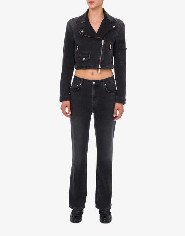 Chaqueta motera de denim elástico Gris oscuro Moschino Jeans 1