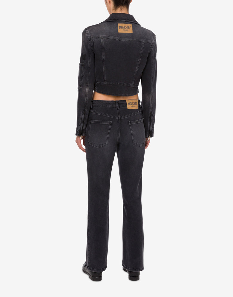 Stretch denim biker jacket Dark grey Moschino Jeans 2
